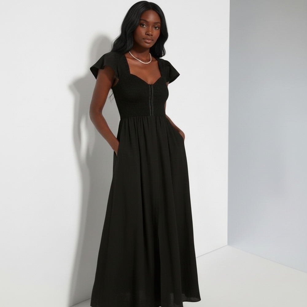 Pomander Place Phoebe Smocked Maxi Dress Black Bustier Corset Tuckernuck Medium